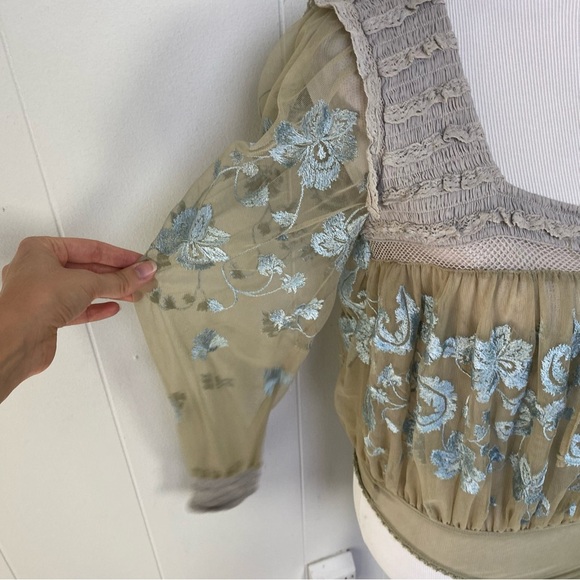 Free People Sheer Meadows Bodysuit Women’s Size XS Embroidered Blue Green NWT - Picture 7 of 15